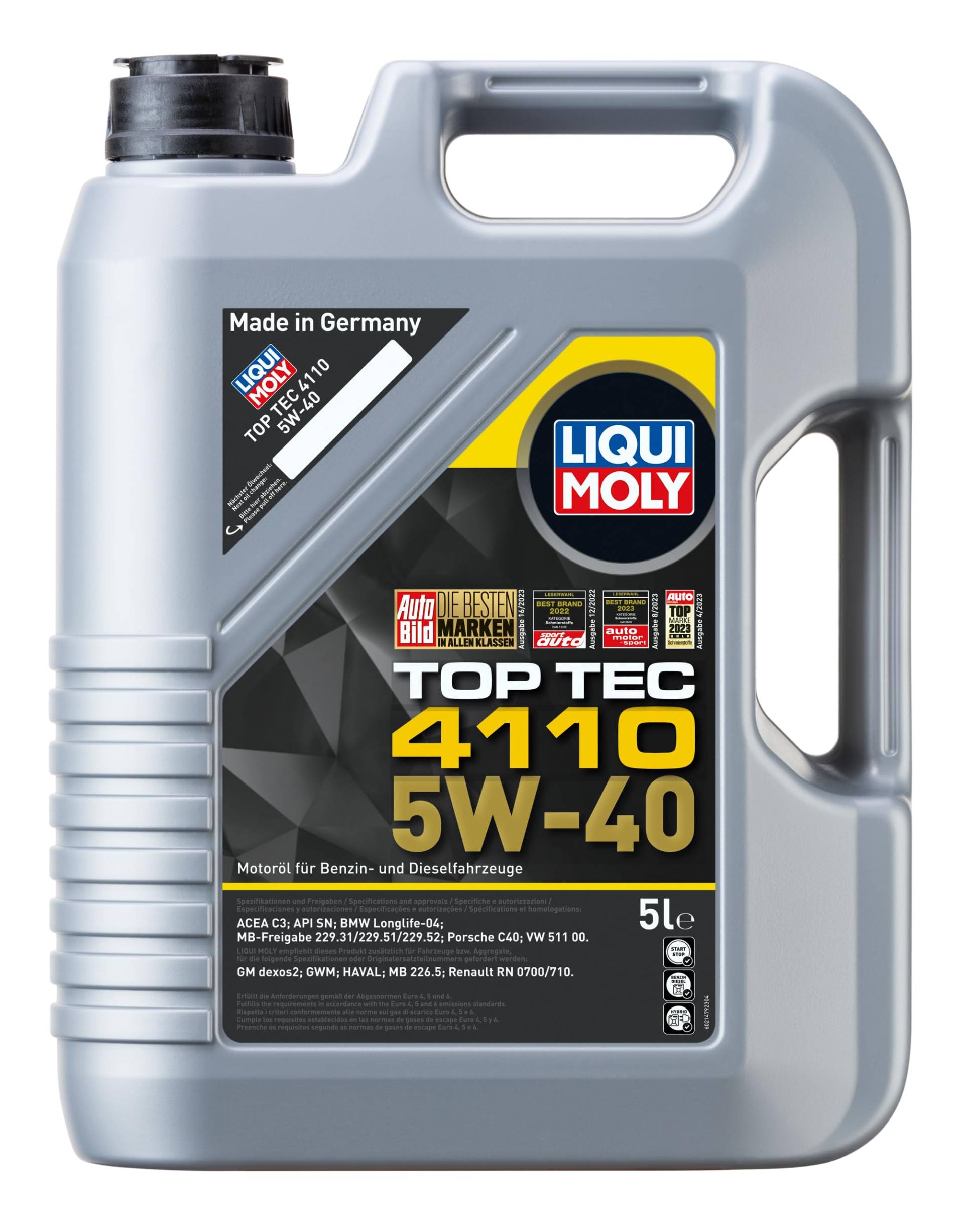 LIQUI MOLY Top Tec 4110 5W-40 | 5 L | Synthesetechnologie Motoröl | Art.-Nr.: 21479, farblos LIQUI MOLY Top Tec 4110 5W-40 | 5 L | Synthesetechnologie Motoröl | Art.-Nr.: 21479, farblos von Liqui Moly