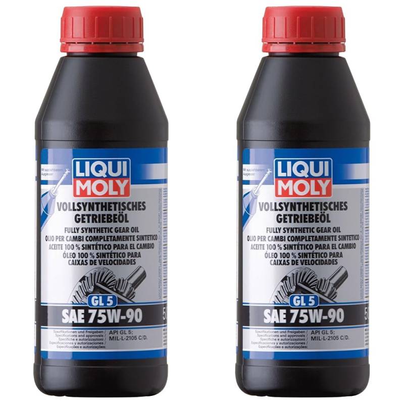 LIQUI MOLY Vollsynthetisches Getriebeöl (GL5) SAE 75W-90 | 500 ml | Getriebeöl | Hydrauliköl | Art.-Nr.: 1413 (Packung mit 2) von Liqui Moly