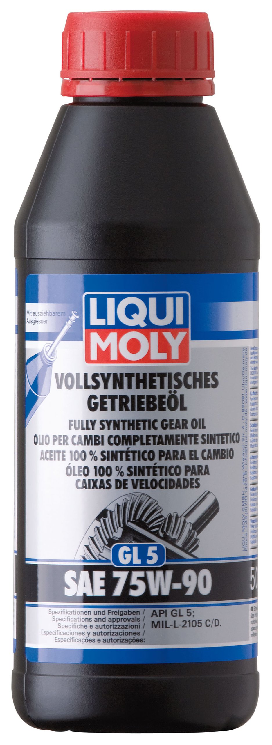 LIQUI MOLY Vollsynthetisches Getriebeöl (GL5) SAE 75W-90 | 500 ml | Getriebeöl | Hydrauliköl | Art.-Nr.: 1413, farblos von Liqui Moly