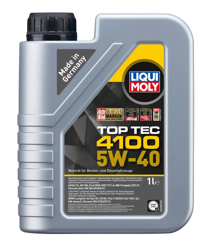LIQUI MOLY Top Tec 4100 5W-40 | 1 L | Synthesetechnologie Motoröl | Art.-Nr.: 3700, farblos von Liqui Moly
