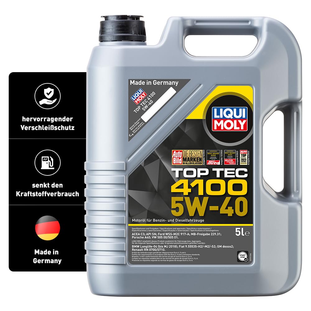 LIQUI MOLY Top Tec 4100 5W-40 | 5 L | Synthesetechnologie Motoröl | Art.-Nr.: 3701 von Liqui Moly