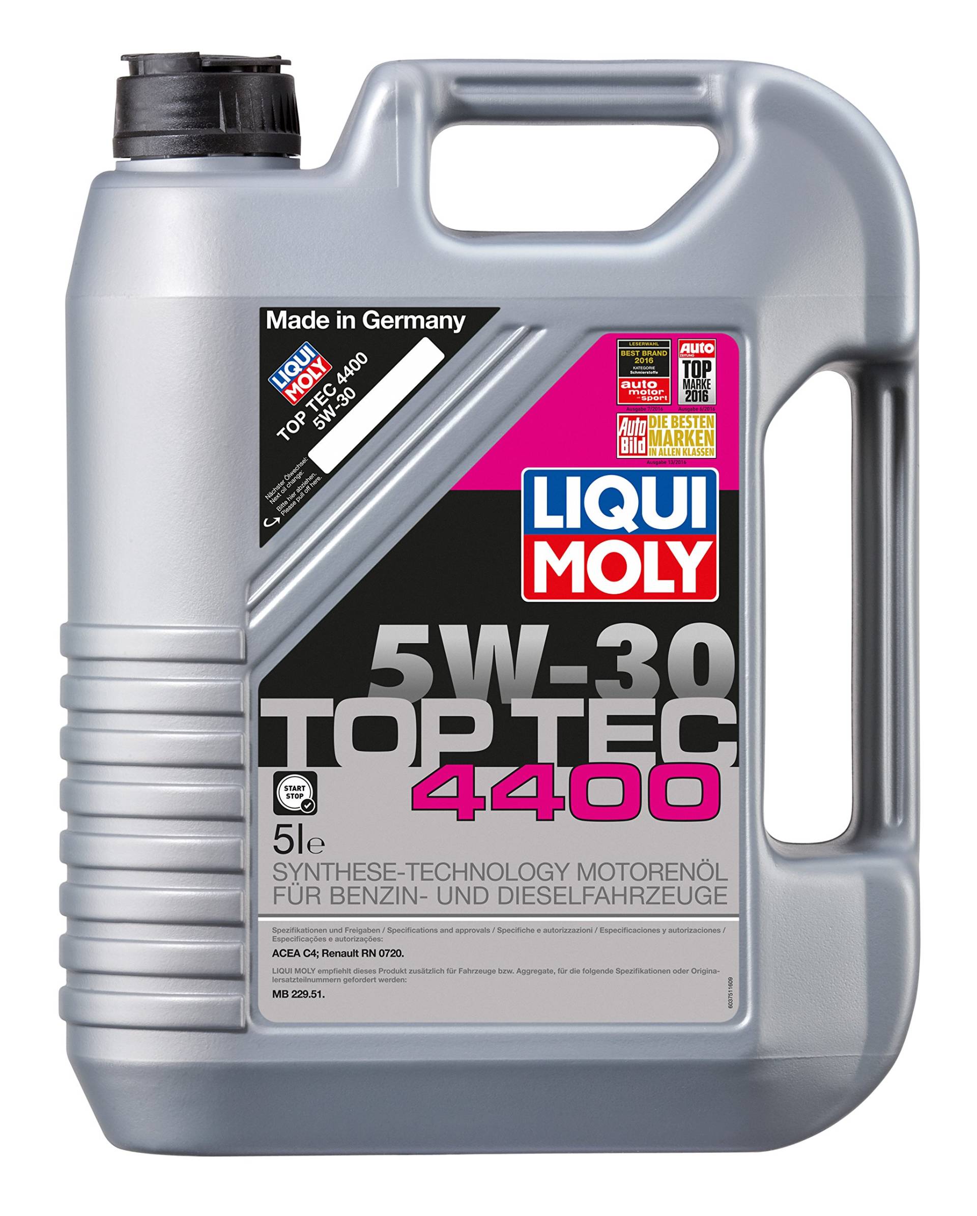 LIQUI MOLY Top Tec 4400 5W-30 | 5 L | Synthesetechnologie Motoröl | Art.-Nr.: 3751, farblos LIQUI MOLY Top Tec 4400 5W-30 | 5 L | Synthesetechnologie Motoröl | Art.-Nr.: 3751, farblos von LIQUI MOLY