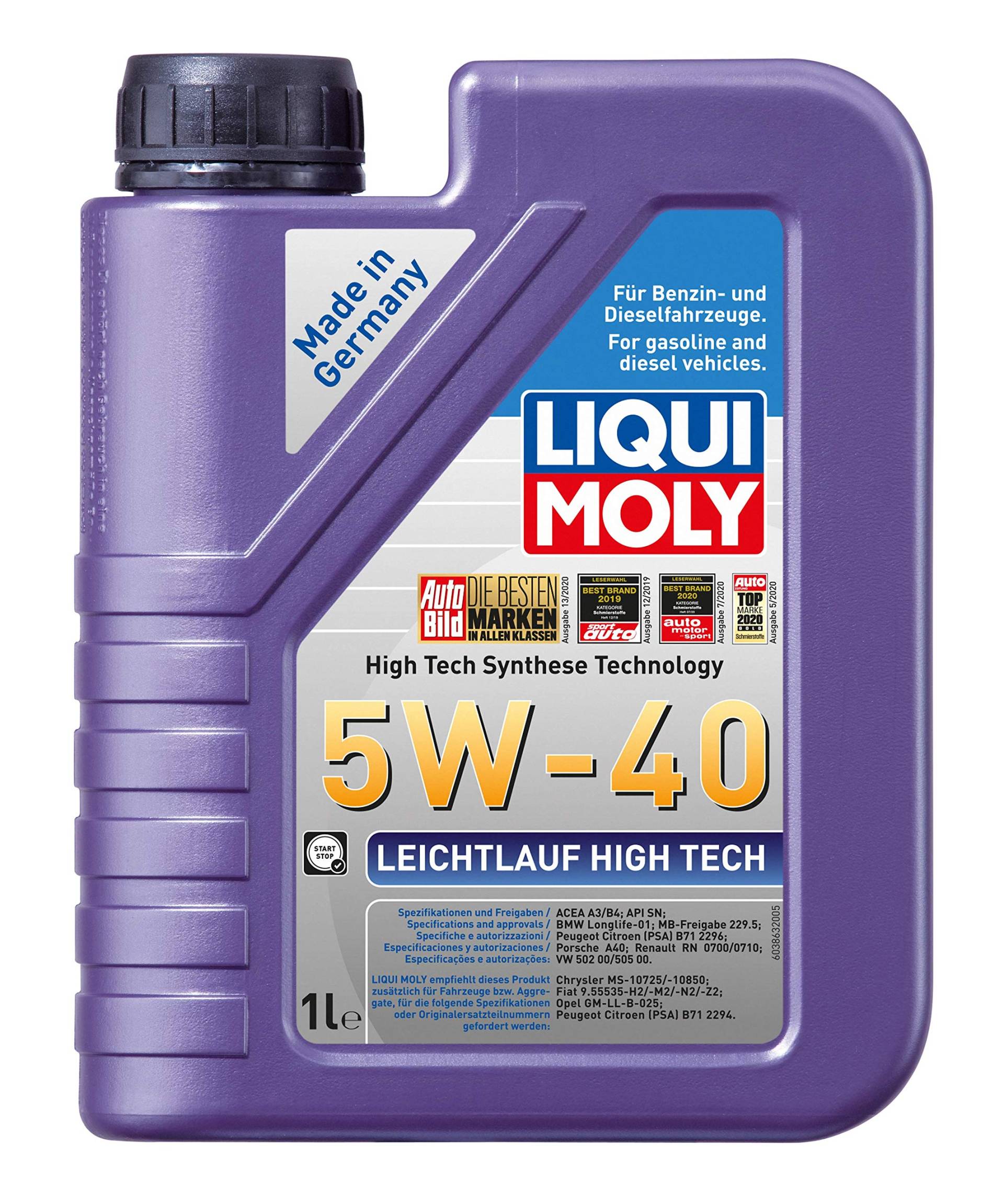 LIQUI MOLY Leichtlauf High Tech 5W-40 | 1 L | Synthesetechnologie Motoröl | Art.-Nr.: 3863 von Liqui Moly