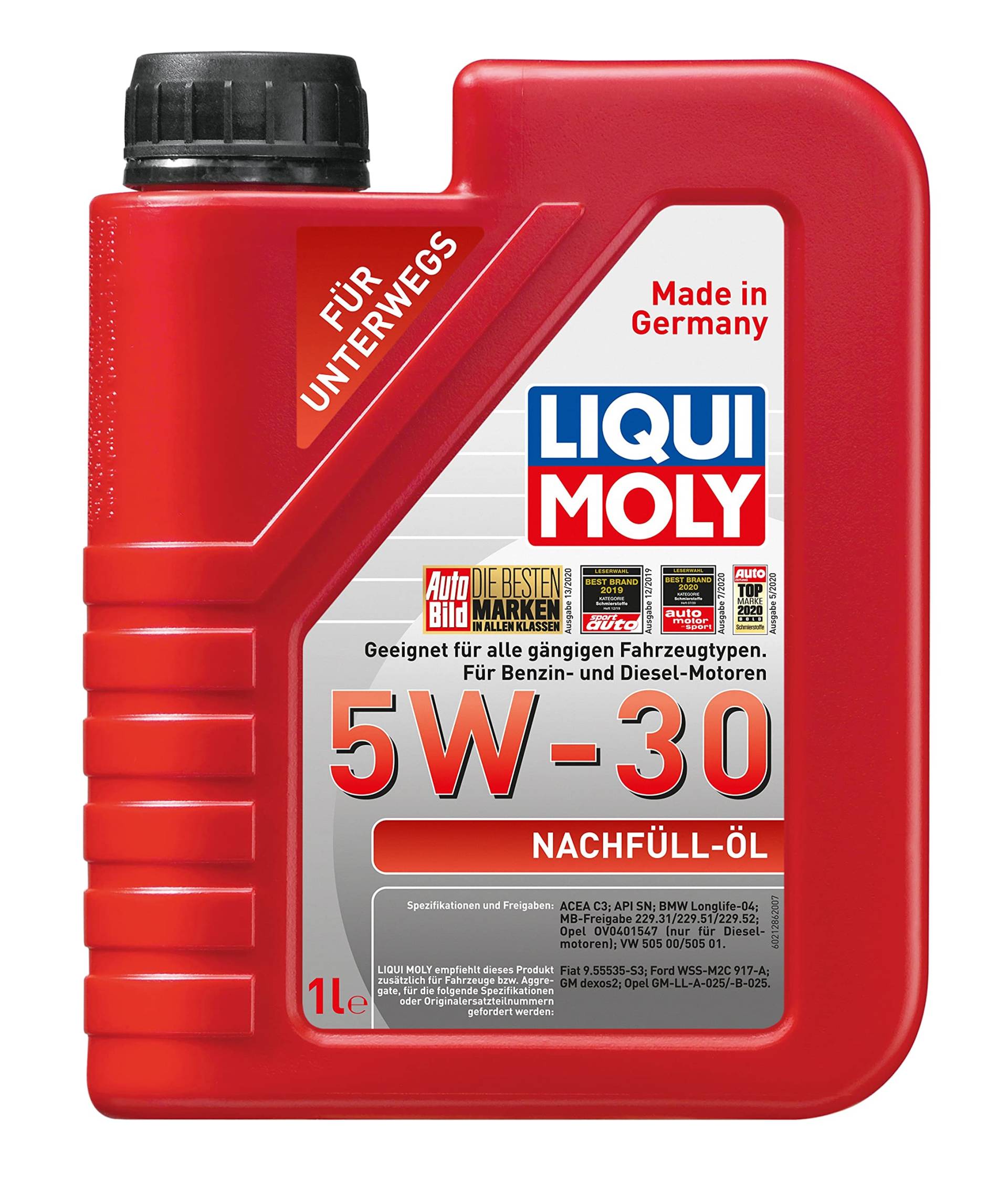 LIQUI MOLY Nachfüll-Öl 5W-30 | 1 L | Synthesetechnologie Motoröl | Art.-Nr.: 21286, farblos LIQUI MOLY Nachfüll-Öl 5W-30 | 1 L | Synthesetechnologie Motoröl | Art.-Nr.: 21286, farblos von Liqui Moly