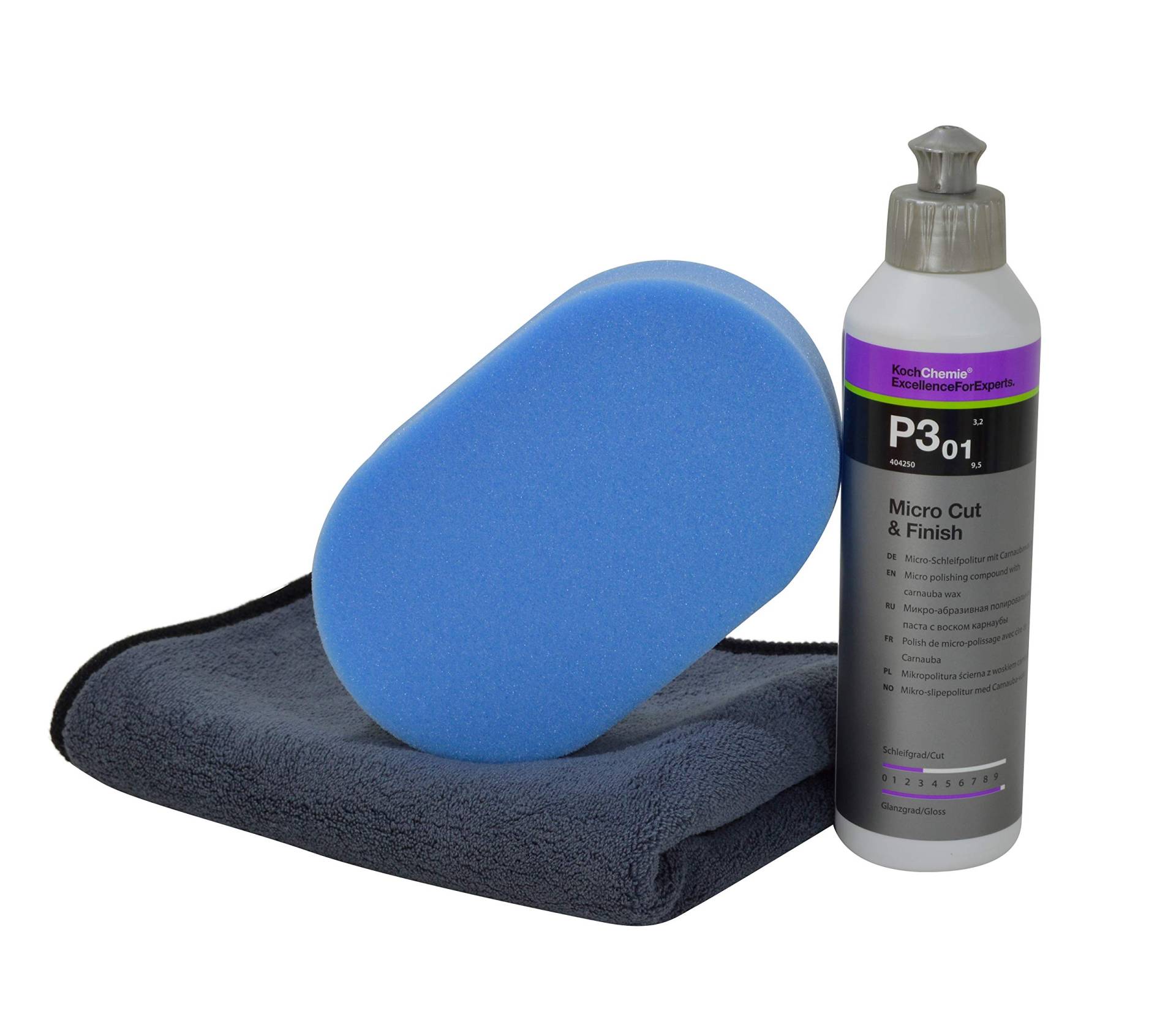Handpoliturset - Liquid Elements Polierschwamm und darauf abgestimmter Koch Chemie Politur 250ml mit Finishtuch im praktischen Set (Polierschwamm weich + P3.01 250ml) von Zabapure