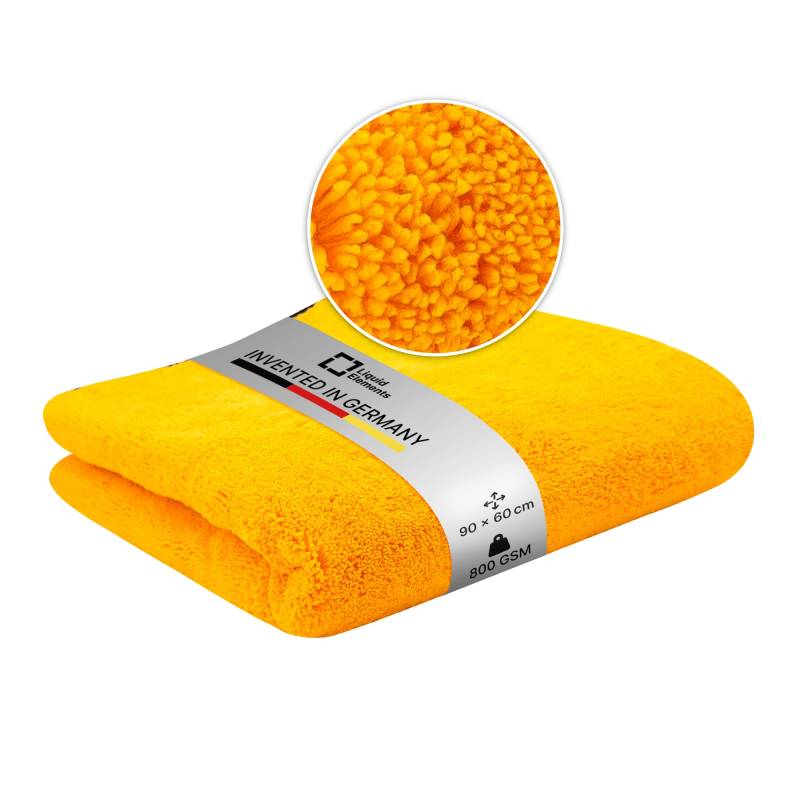 Liquid Elements – Auto Trockentuch Orange Baby 800 GSM 90 x 60 cm – weiches Mikrofasertuch zur Autopflege – extrem saugstark, fusselfrei & lackschonend (1 Stück) von Liquid Elements
