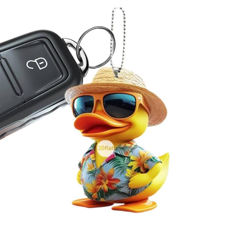 Entenauto Ornament, Spiegelornamente - Rückspiegel-Zubehör aus gelber Ente Acryl 2D | Charm Tier Anhänger für Schlüsselbund Tasche Rucksack von Liqzirtu