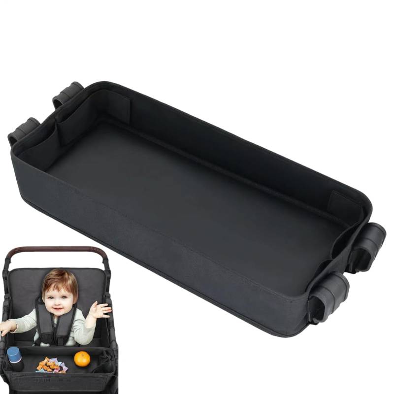 Snacktablett für Kinderwagen – Wasserdichte Kunstlederseite, doppelseitiges Kinderwagentablett | Kinderwagentablett-Aufsatz mit Getränkehaltern, 4 Getränkefächern, Netzfächern, Reise-Ess- und Spielzeu von Liqzirtu
