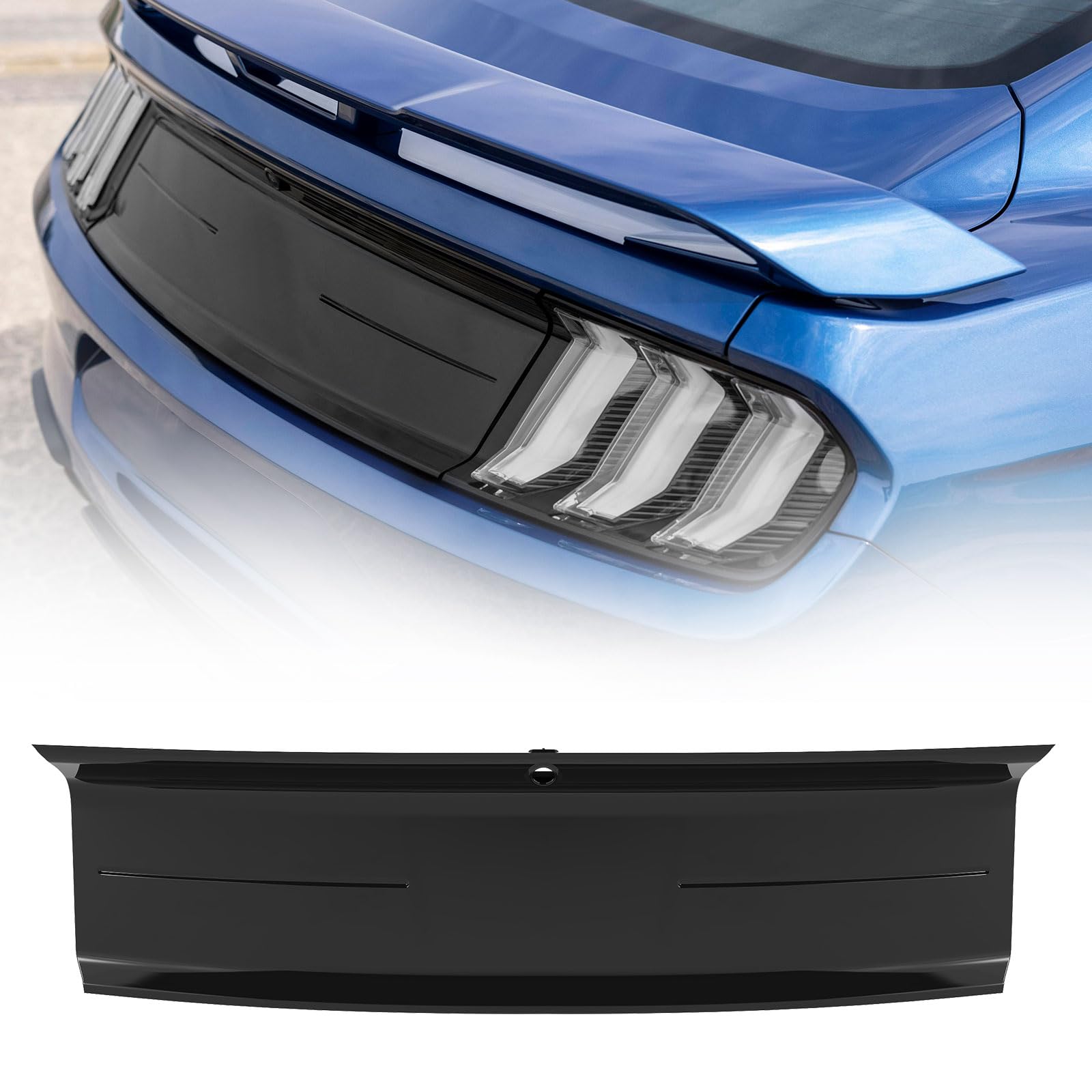 LitMiRaCle Heckklappenverkleidung kompatibel mit Ford Mustang 2015-2022, Mustang Externes Zubehör Kofferraum-Mittelabdeckung Panel Trim (Shiny Black with Line) von LitMiRaCle