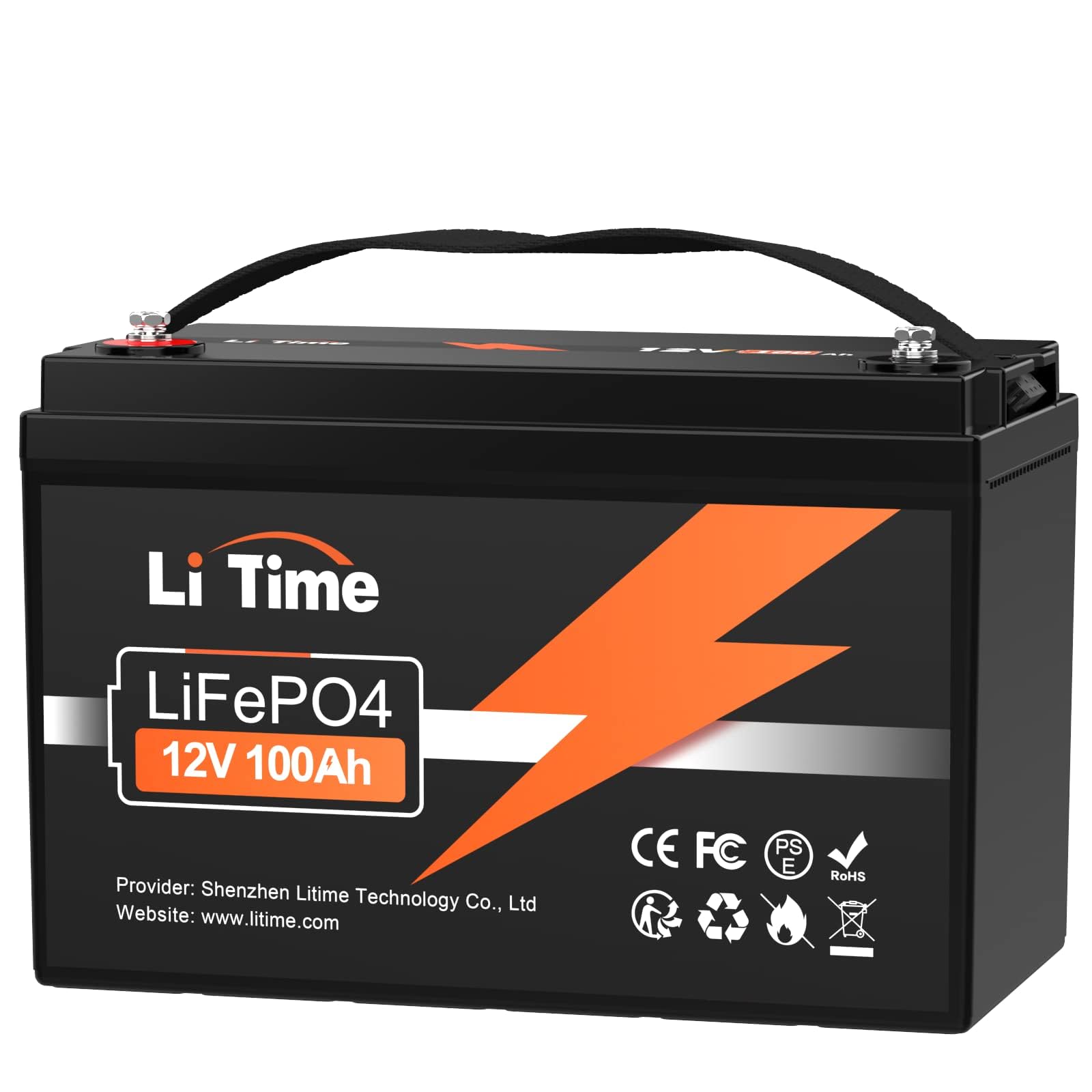 LiTime 12V 100Ah LiFePO4 Batterie, 1280Wh Lithium Akku mit 100A BMS, Max. 15000 Zyklen Ladezyklen, Unterstützung in Serie/Parallelschaltung, Perfekter Ersatz für Blei-Säure für Wohnmobile, Solaranlage von Litime