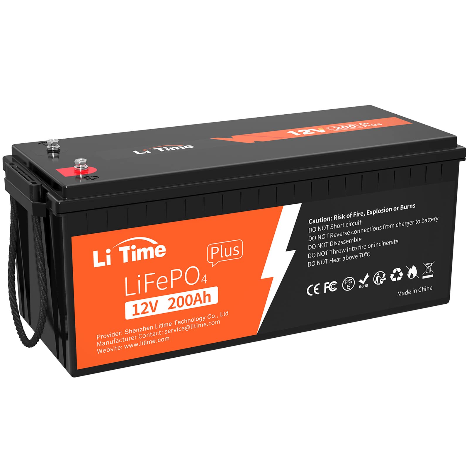 LiTime LiFePO4 200Ah Plus 12V Lithium Batterie Eingebautes 200A BMS, Max.15000 Deep Cycles Zyklen und 2560W Ausgangsleistung, 10 Jahre Lebensdauer, Perfekt für Wohnmobil, Solaranlage, Marine von Litime