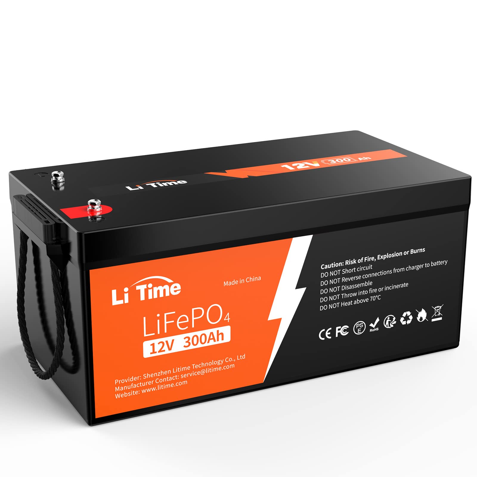 LiTime 12V 300Ah LiFePO4 Lithium Batterie, Eingebautes 200A BMS 3840Wh Energie Deep-Cycle-Batterien, Max 15000 Tiefzyklen und 10 Jahre Lebensdauer Perfekt für Off-Grid, Wohnmobil, Solaranlage von Litime