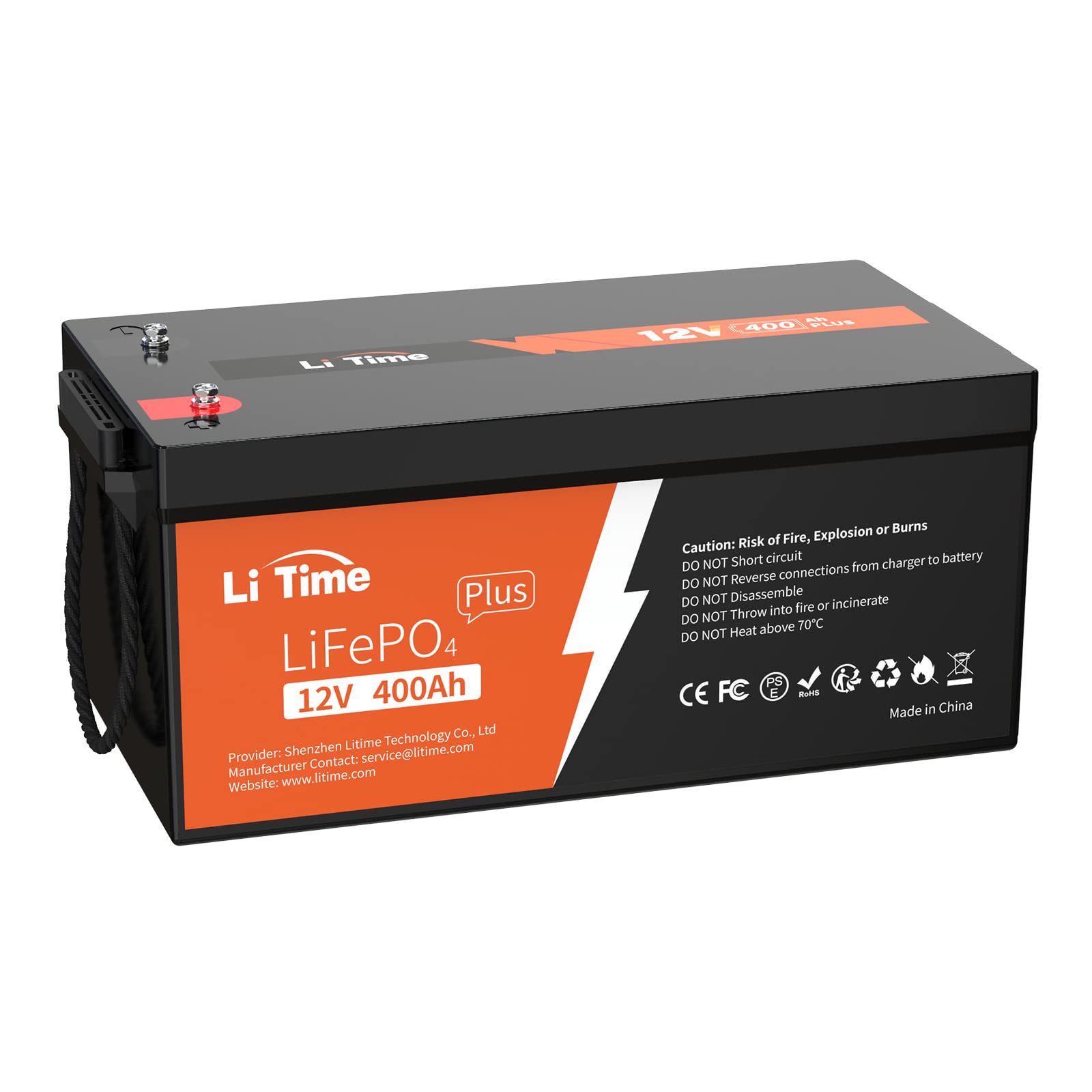 LiTime 12V 400Ah LiFePO4-Batterie,Perfekter Ersatz für Bleisäure-Batterie, 4000-15000 Zyklen, 5,12kWh Lithium-Batterie, Eingebautes 250A BMS,Perfekt für Solarsystem, Backup-Strom, Off-Grid und RV von Litime