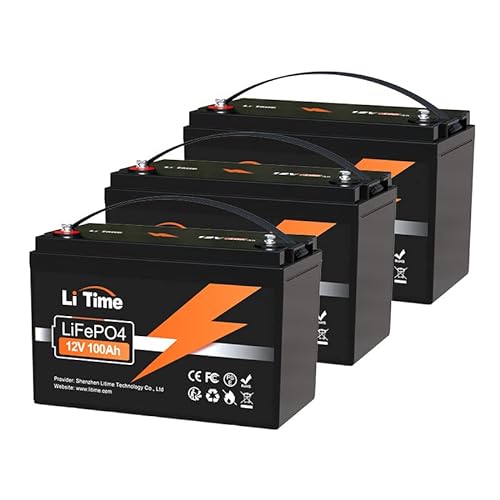 LiTime 3er Pack 12V 100Ah LiFePO4 Batterie, Max. 15000 Zyklen Ladezyklen, 1280Wh Lithium Akku mit 100A BMS, Unterstützung in Serie/Parallelschaltung, Perfekter für Wohnmobile, Camping, Solaranlage von Litime