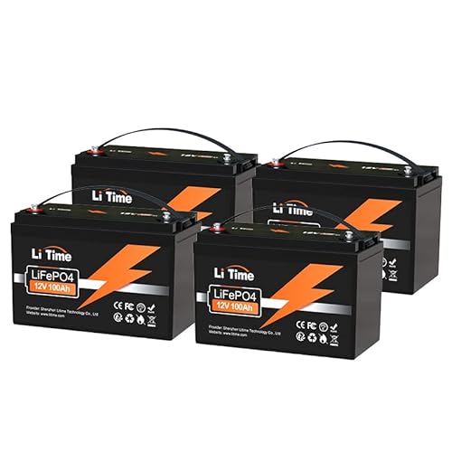 LiTime 4er Pack 12V 100Ah LiFePO4 Batterie, Max. 15000 Zyklen Ladezyklen, 1280Wh Lithium Akku mit 100A BMS, Unterstützung in Serie/Parallelschaltung, Perfekter für Wohnmobile, Camping, Solaranlage von Litime