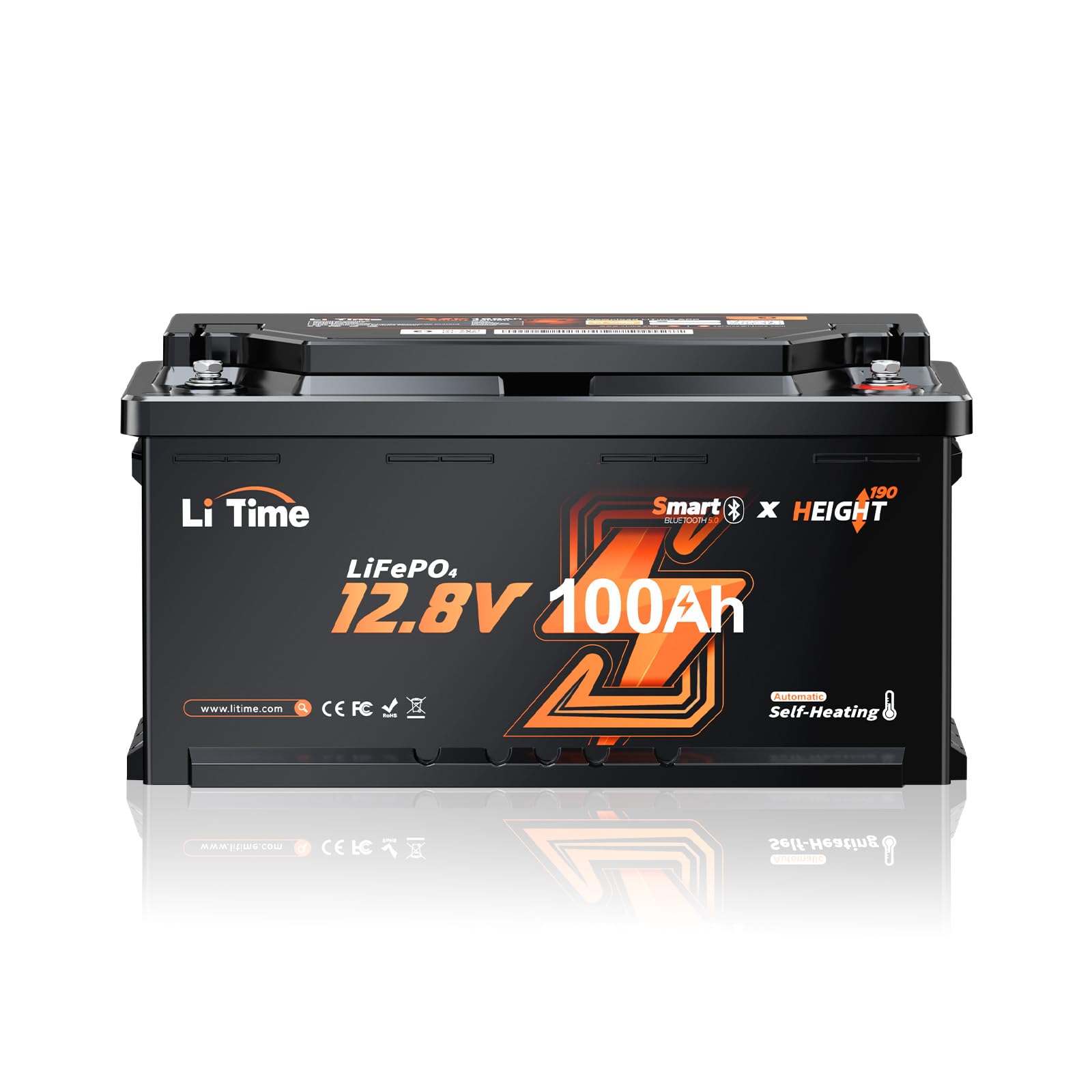 LiTime LiFePO4 12V 100Ah Bluetooth Lithium Batterie - 15000 Zyklen, 200A BMS, 2C Entladung, Smart Heizung, IP65 Schutz - Ideal für Wohnmobil (DIN H8 L5 Größe) von Litime