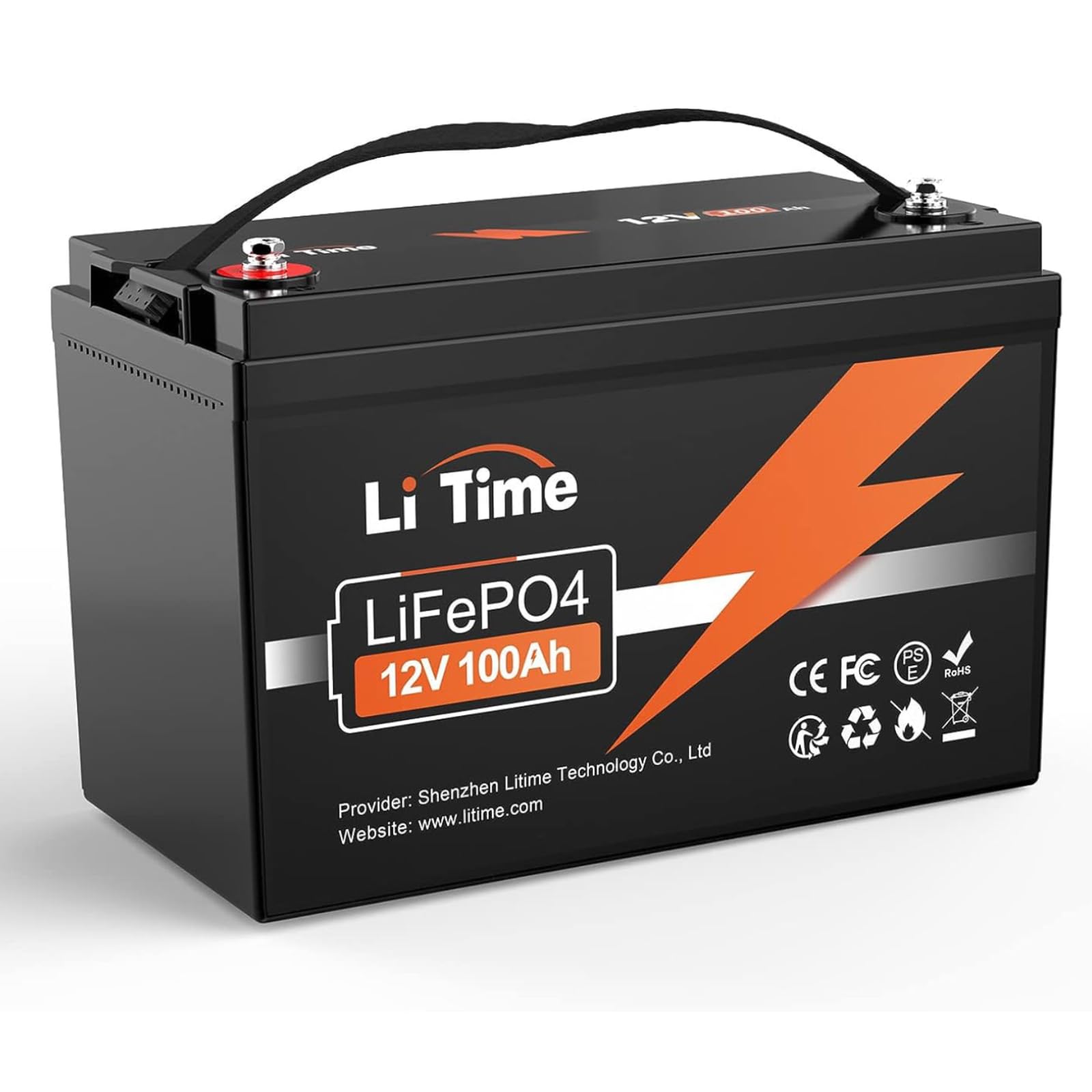 LiTime LiFePO4 12V 100Ah Lithium Batterie, 1280Wh Lithium Akku mit 100A BMS und Max. 15000 Zyklen,10 Jahre Lebensdauer, Perfekter Ersatz für Blei-Säure für Wohnmobile, Solaranlage, Boote von Litime