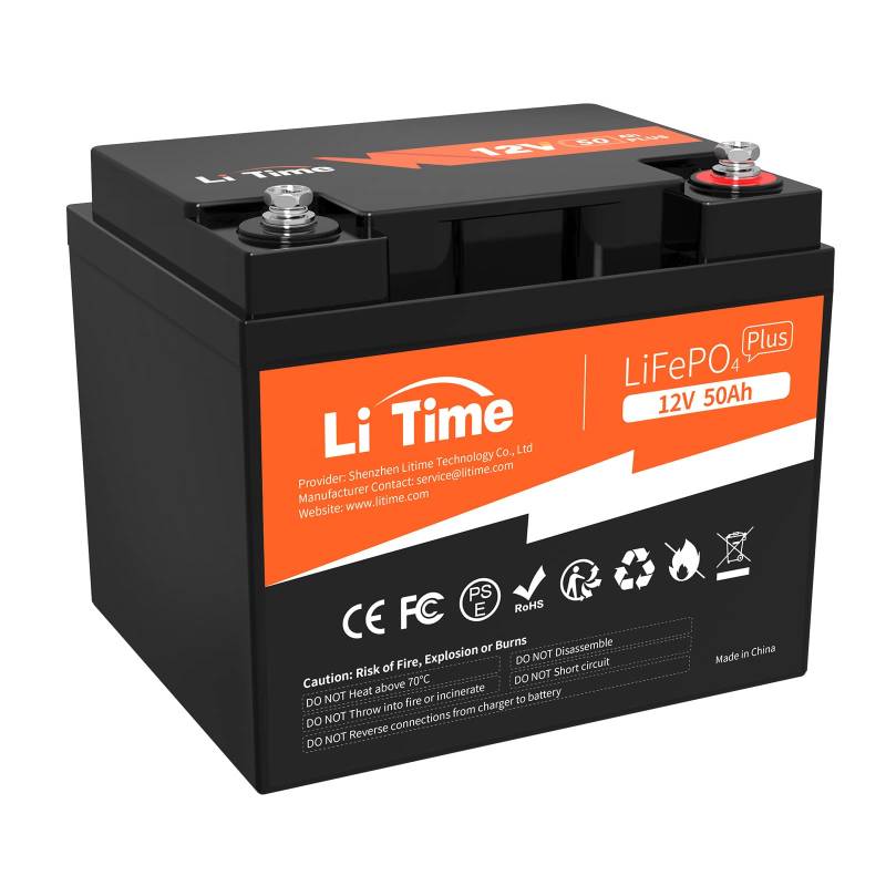 LiTime LiFePO4 12V 50Ah Lithium Batterie mit Max. 15000 Zyklen und 10 Jahre Lebensdauer, Eingebautes 50A BMS, 12V 50Ah Lithium Akku Ideal für Wohnmobil, Solaranlage, Perfekter Ersatz für AGM Batterie von Litime