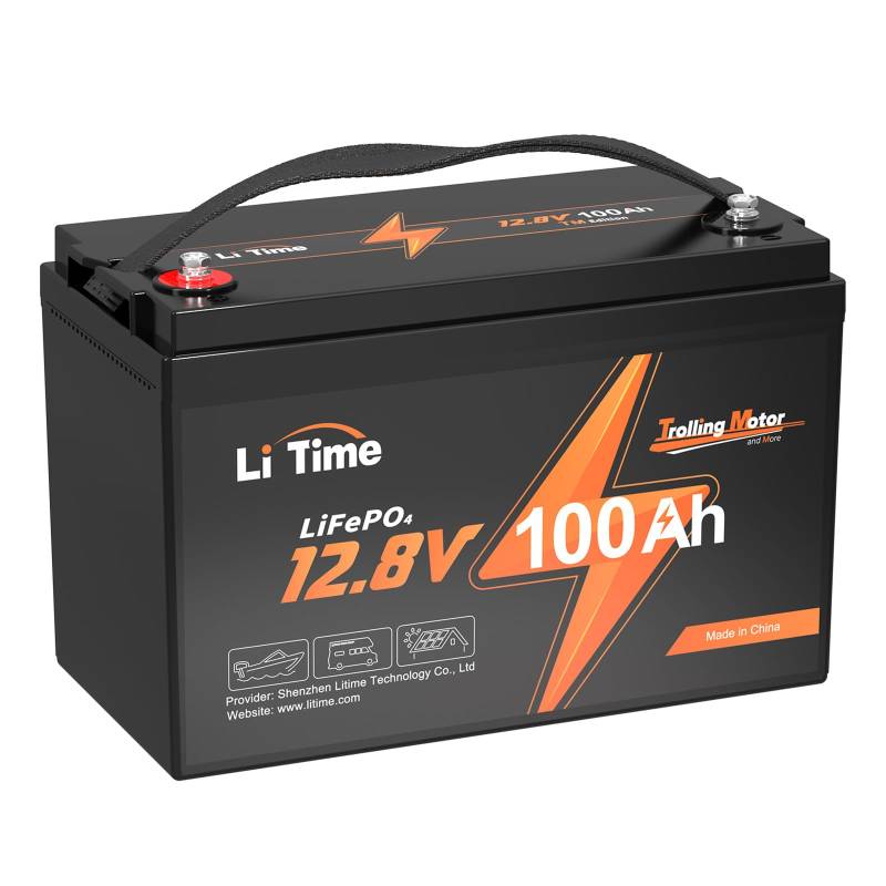 LiTime 12V 100Ah TM LiFePO4 Lithium Battery Low Temperature Protection Deep Cycle Rechargeable Solar Battery 4000+ Cycles for Trolling Engines, Motorhome, Solar System, Boat Marine von Litime