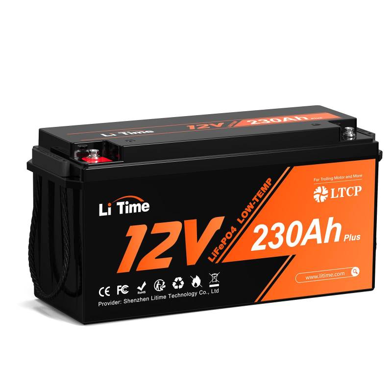 Litime 12V 230Ah Plus LiFePO4 Batterie Low-Temp-Schutz Eingebautes 200A BMS, Max 2944Wh Energie, Lithium-Eisenphosphat Batterie Perfekt für Womo, Camping, Solaranlage, Boot, Hausenergiespeicher von Litime