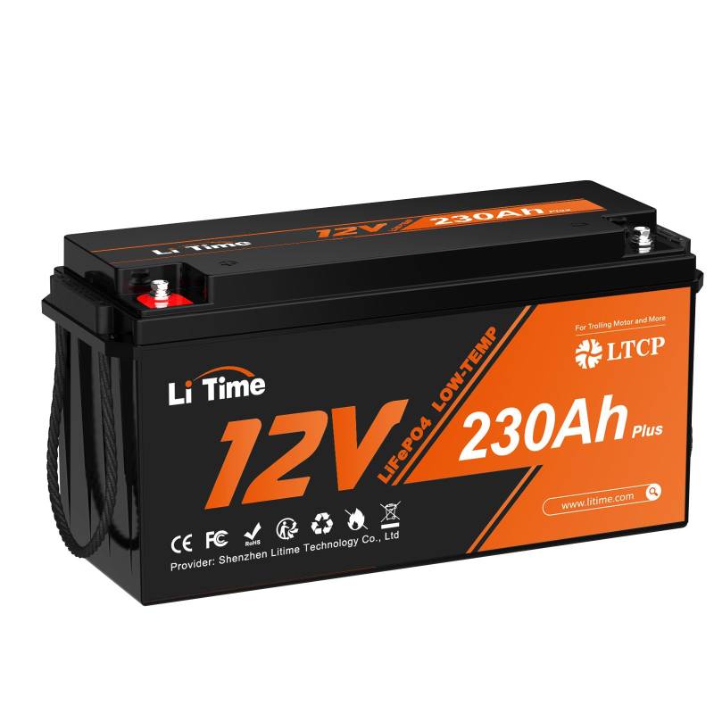Litime 12V 230Ah Plus Low-Temp-Schutz LiFePO4 Batterie Eingebautes 200A BMS, Max 2944Wh Energie, Lithium-Eisenphosphat Batterie Perfekt für Solaranlage, Womo, Camping, Boot, Hausenergiespeicher von Litime