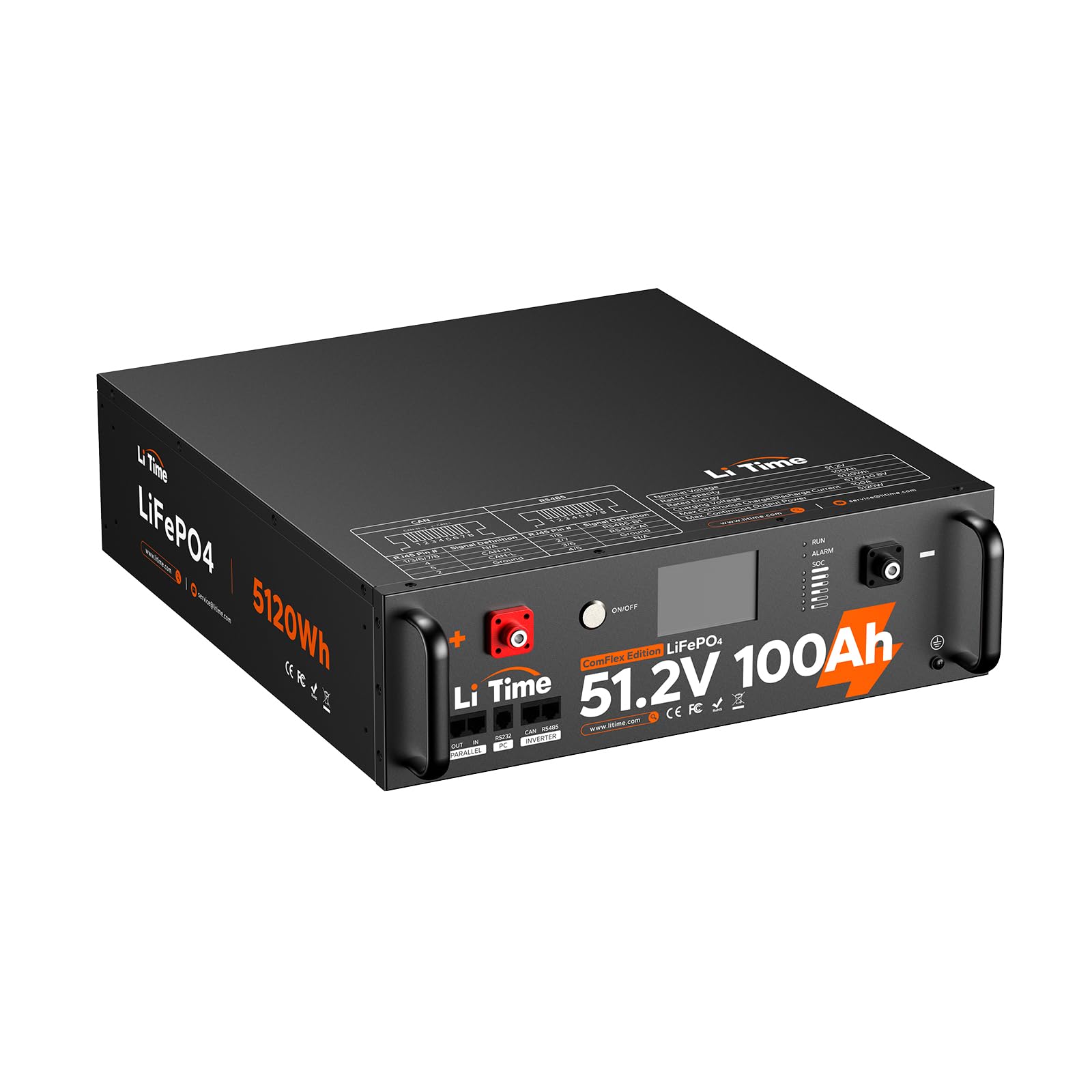 Litime 48V (51,2V) 100Ah LiFePO4 Batterie ComFlex Edition - Energiespeicher für Zuhause, 5,12kWh, 3U-Gehäuse, 3,5-Zoll-Touchscreen, EV-Grade-Zellen, UL-zertifiziert, einfache Installation von Litime