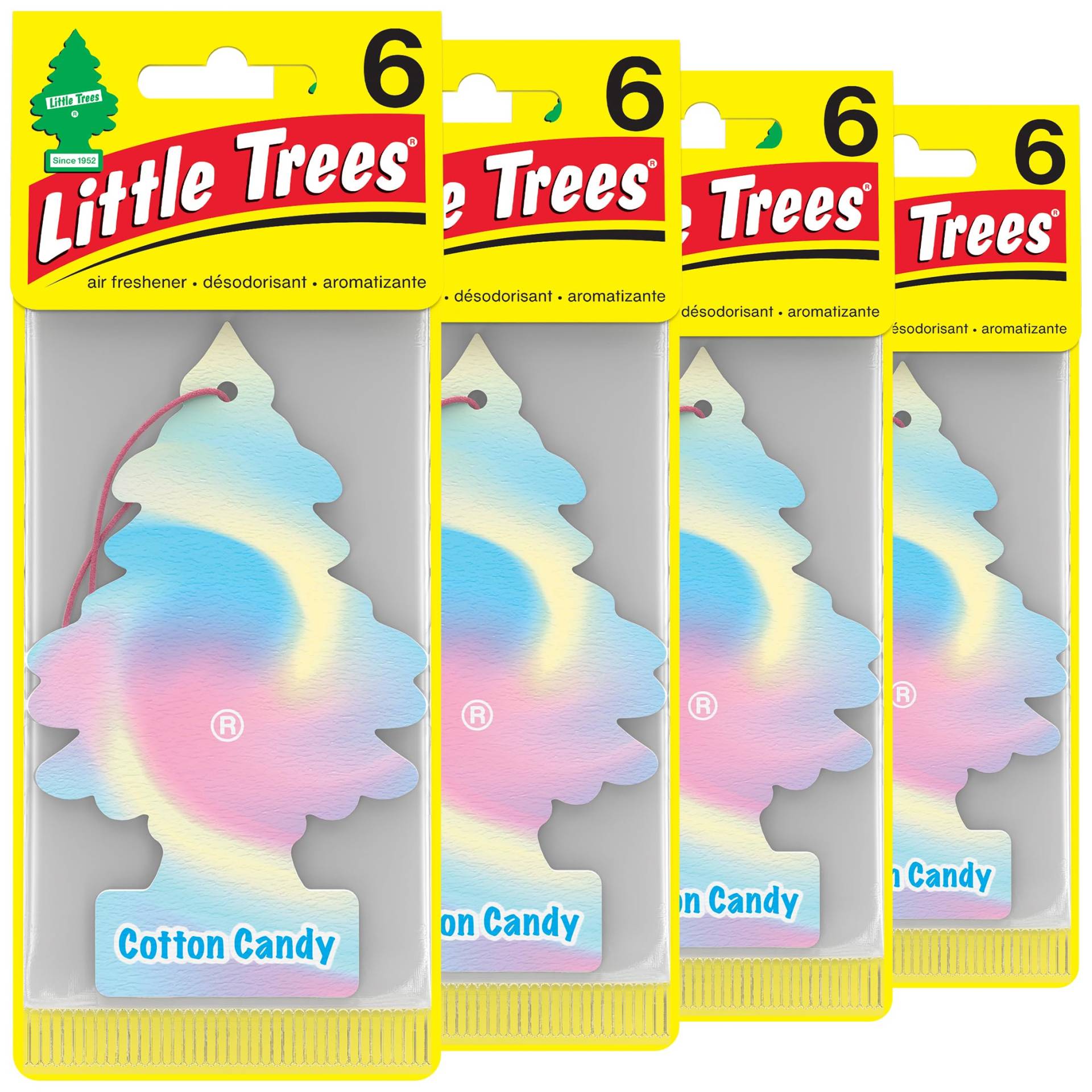 LITTLE TREES Auto-Lufterfrischer I Hängender Baum bietet lang anhaltenden Duft für Auto oder Zuhause I Cotton Candy, 6 Packungen (4 Stück) von Little Trees