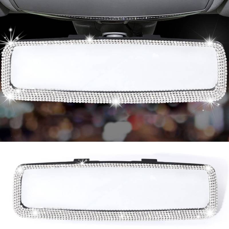 LivTee Bling Auto-Rückspiegel, Dekorationen Rückspiegel mit HD-Glas, Innenzubehör für Frauen und Jugendliche - Weiß von LivTee