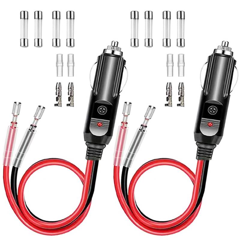 Liwinting Auto Zigarettenanzünder Stecker Kabel 12V/24V KFZ Zigarettenanzünder Stecker Kordel, mit 8 Stück 10A/15A Sicherung, Geeignet für Auto-DVRs, tragbare DVD-Player, Buskameras, 2 Stück 0.3m von Liwinting