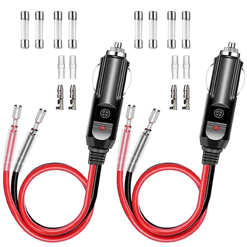 Liwinting Auto Zigarettenanzünder Stecker kabel 12V/24V KFZ Zigarettenanzünder Stecker Kordel, mit 8 Stück 10A/15A Sicherung, Geeignet für Auto-DVRs, tragbare DVD-Player, Buskameras, 2 Stück 0.3m von Liwinting