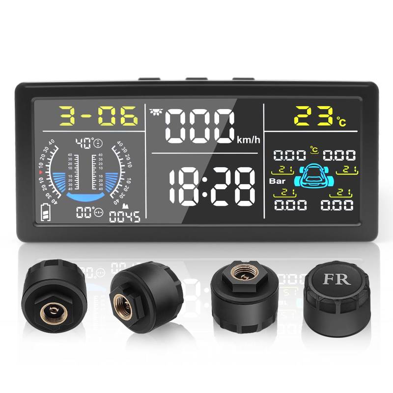 Liwogi Multifunktional Tpms Reifendruckkontrollsystem mit 4 externen Sensoren Solaraufladung Monitor Universal Mit Geschwindigkeit, Steigung und Höhe HUD Display für SUV Van Auto von Liwogi