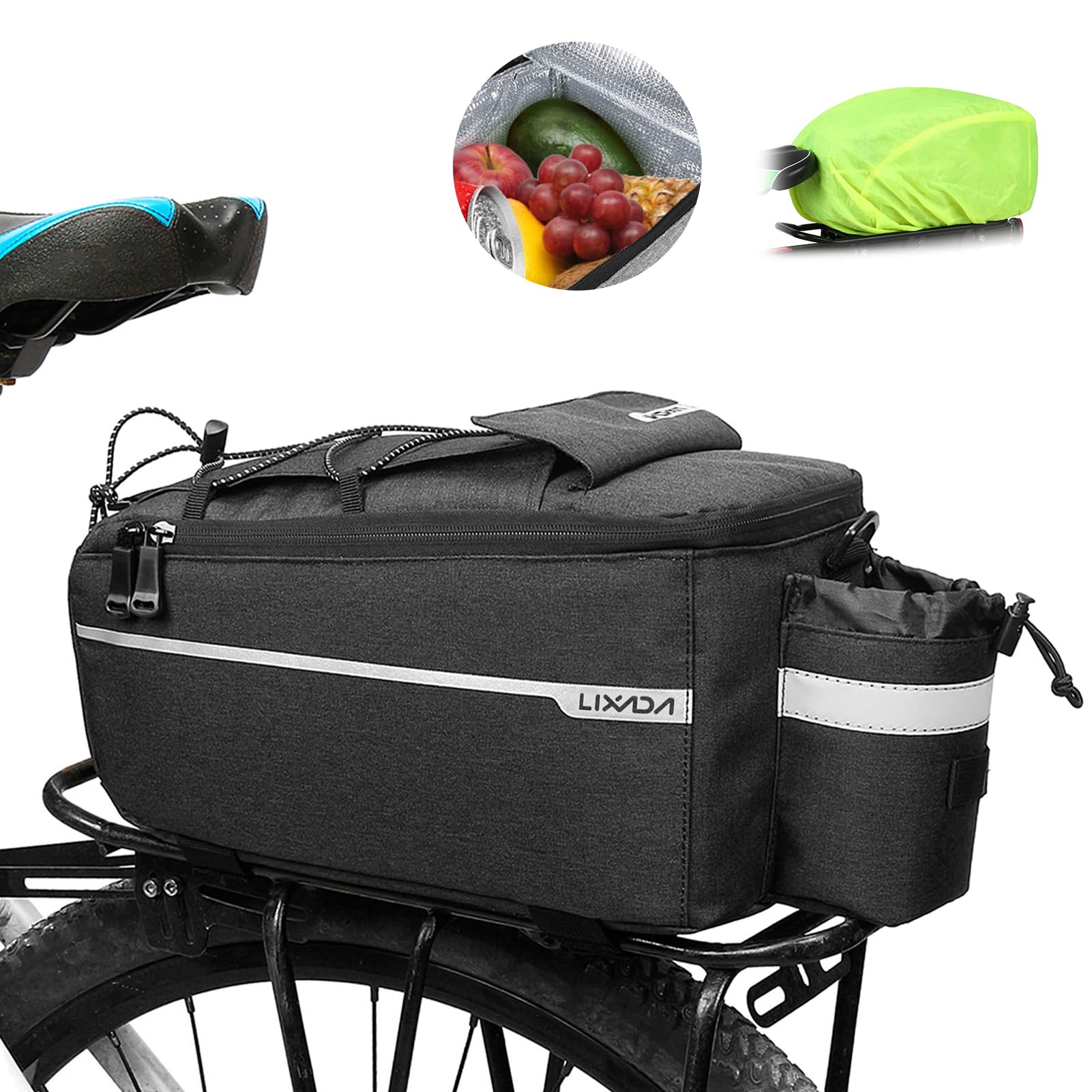 Lixada Fahrrad Gepäckträgertasche mit Regenschutz, Fahrrad Sitz Multifunktionale Isolierte Stammkühltasche,Umhängetasche, 29 * 16 * 17cm von Lixada