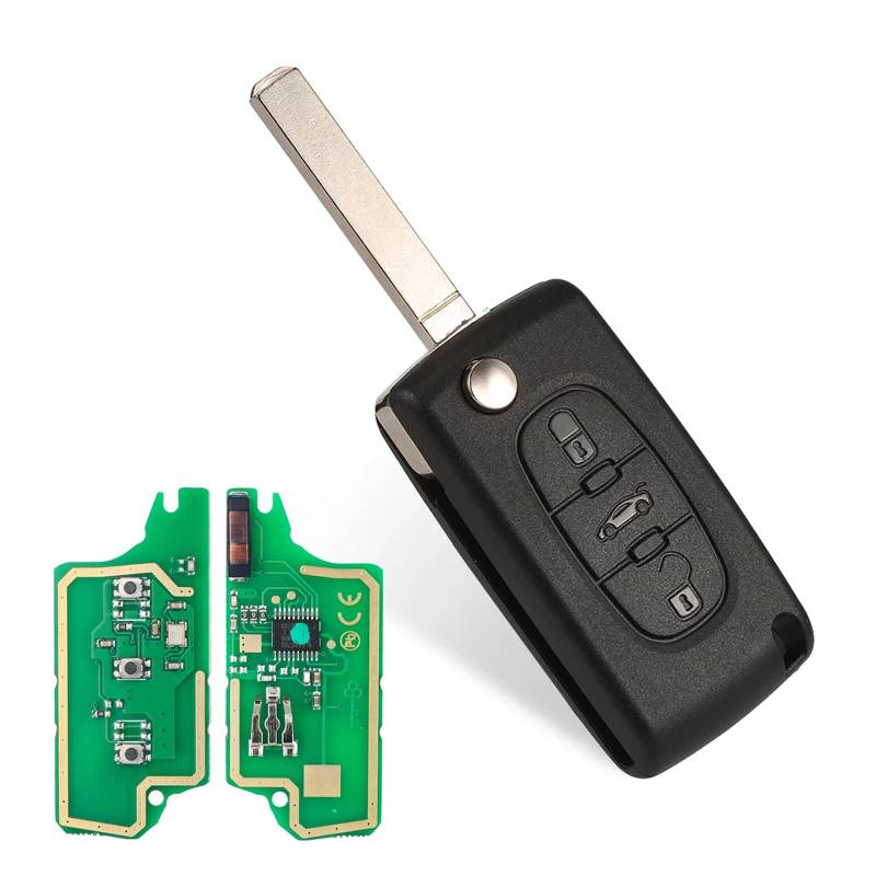 Lizbn Peugeot 307 Schlüssel 3 Tasten Fernbedienung mit Klinge VA2 433MHz ID46 Chip klappbar passend für Peugeot 307 CC 307 407 607 Partner Citroen Berlingo Picasso Xsara CE0536 Funkschlüssel von Lizbn