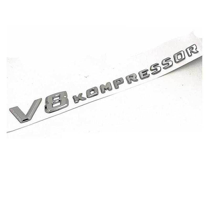 LORIER Chrom/Mattschwarz V8 KOMPRESSOR Kunststoff Kofferraum Rückseite Buchstaben Abzeichen Emblem Embleme Aufkleber Aufkleber Passend for Mercedes Benz AMG Logoaufkleber und Aufkleber (Color : Chrom von LoRier