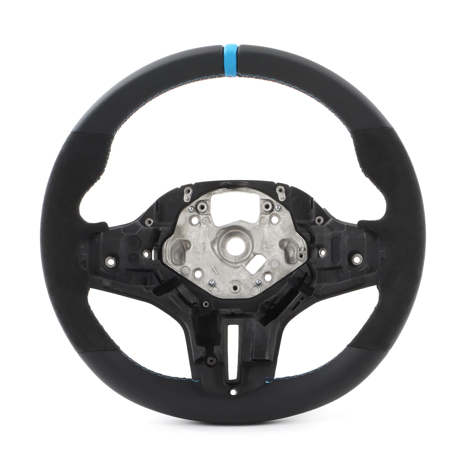 Suede Steering Wheel M-Tri Stitching Replacement for M5 F90 M8 X3M X4M X5M X6M G3X G1X G0X M Sport Comfortable Direct Grip Racing Experience Luxury (Blaue Ausrichtung Mark) von Loboo Idea