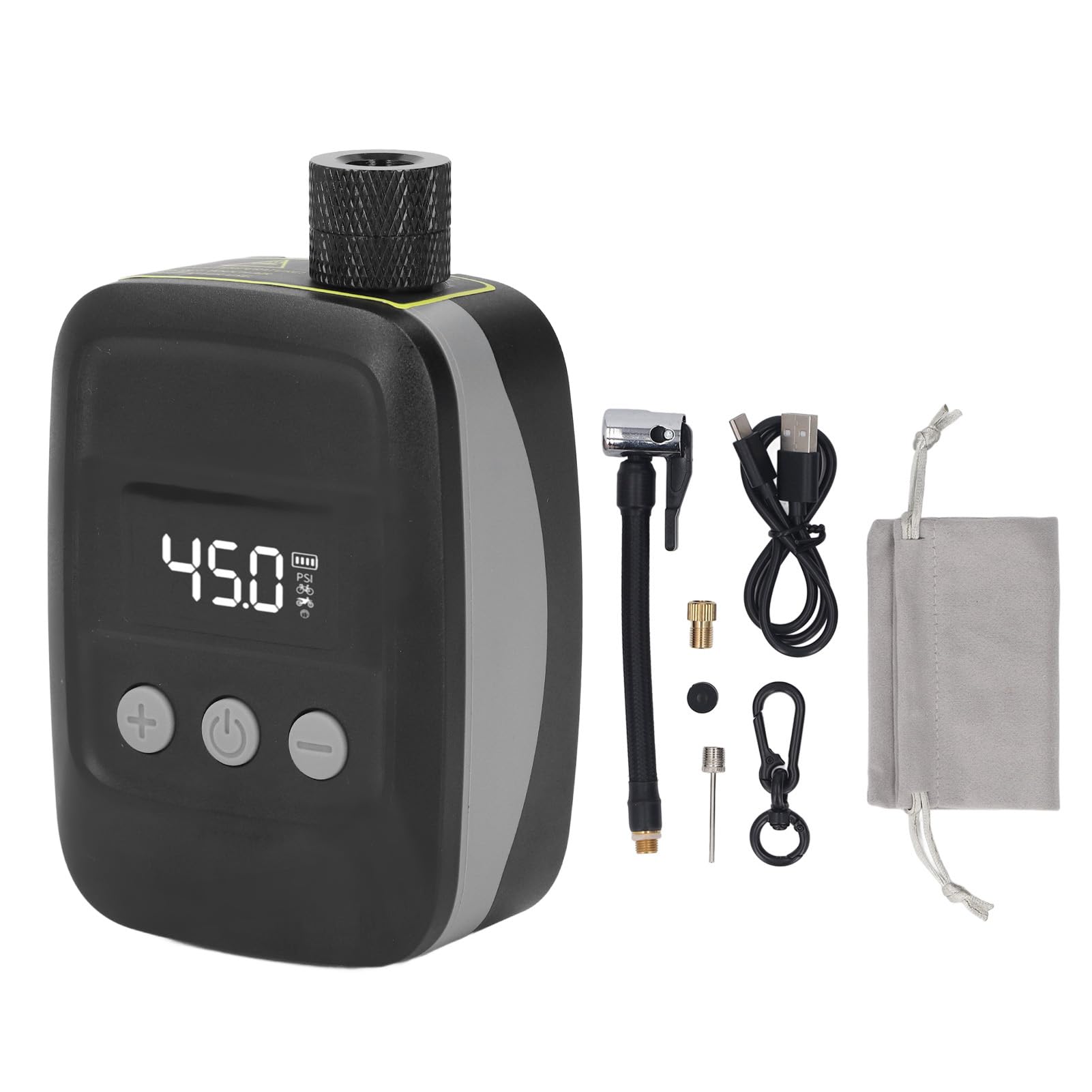 Locadence Mini Fahrradpumpe, Tragbare 150 PSI Luftpumpe mit Automatischem Stoppzyklus und 3 Düsen, Digitale Druckmesser, Kabelloser Reifenfüller für Motorrad, Ball, Fahrrad, e Bike (Grau) von Locadence