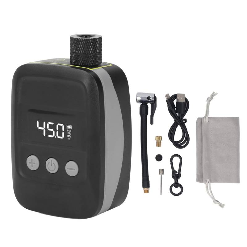 Locadence Mini Fahrradpumpe, Tragbare 150 PSI Luftpumpe mit Automatischem Stoppzyklus und 3 Düsen, Digitale Druckmesser, Kabelloser Reifenfüller für Motorrad, Ball, Fahrrad, e Bike (Grau) von Locadence