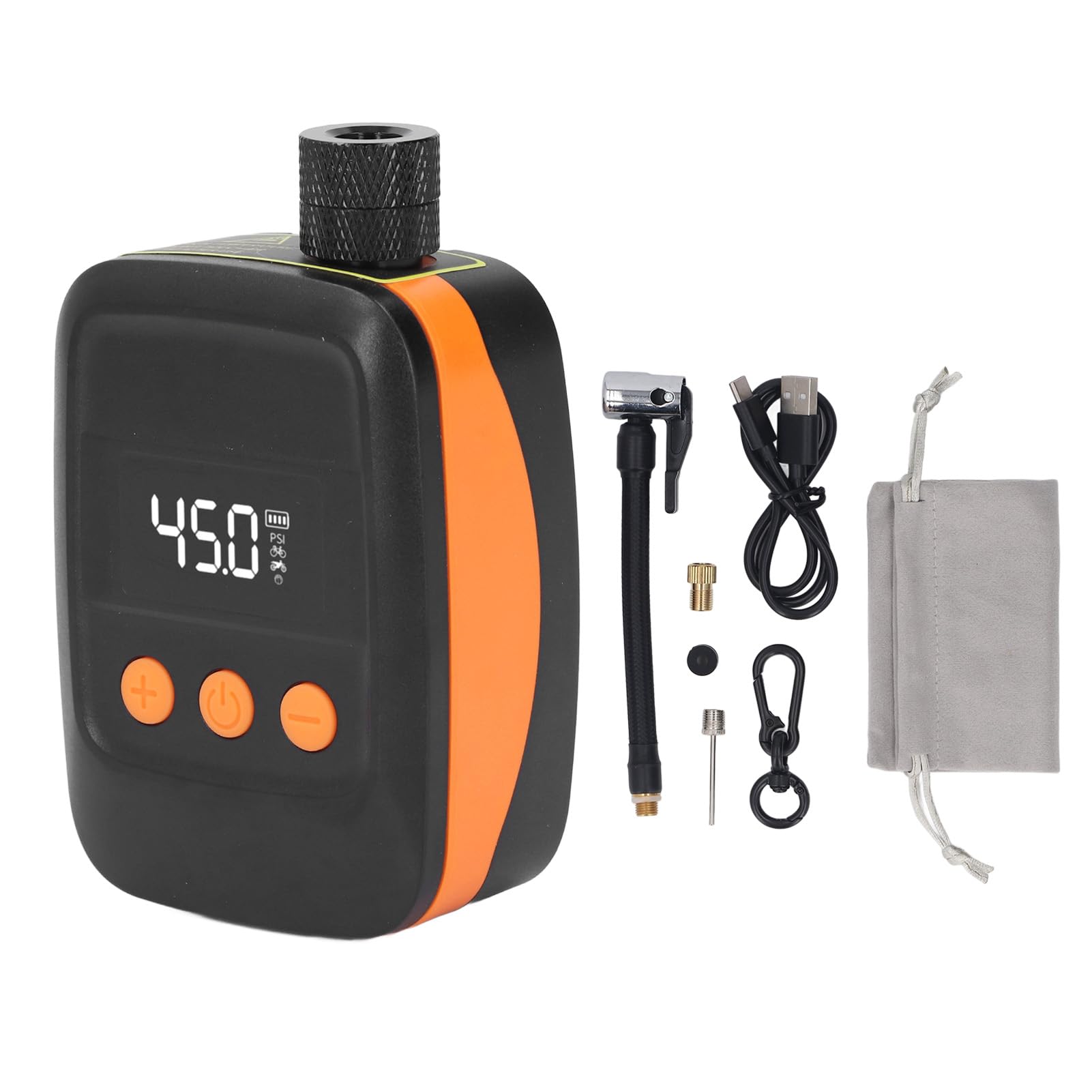 Locadence Mini Fahrradpumpe, Tragbare 150 PSI Luftpumpe mit Automatischem Stoppzyklus und 3 Düsen, Digitale Druckmesser, Kabelloser Reifenfüller für Motorrad, Ball, Fahrrad, e Bike (Orange) von Locadence