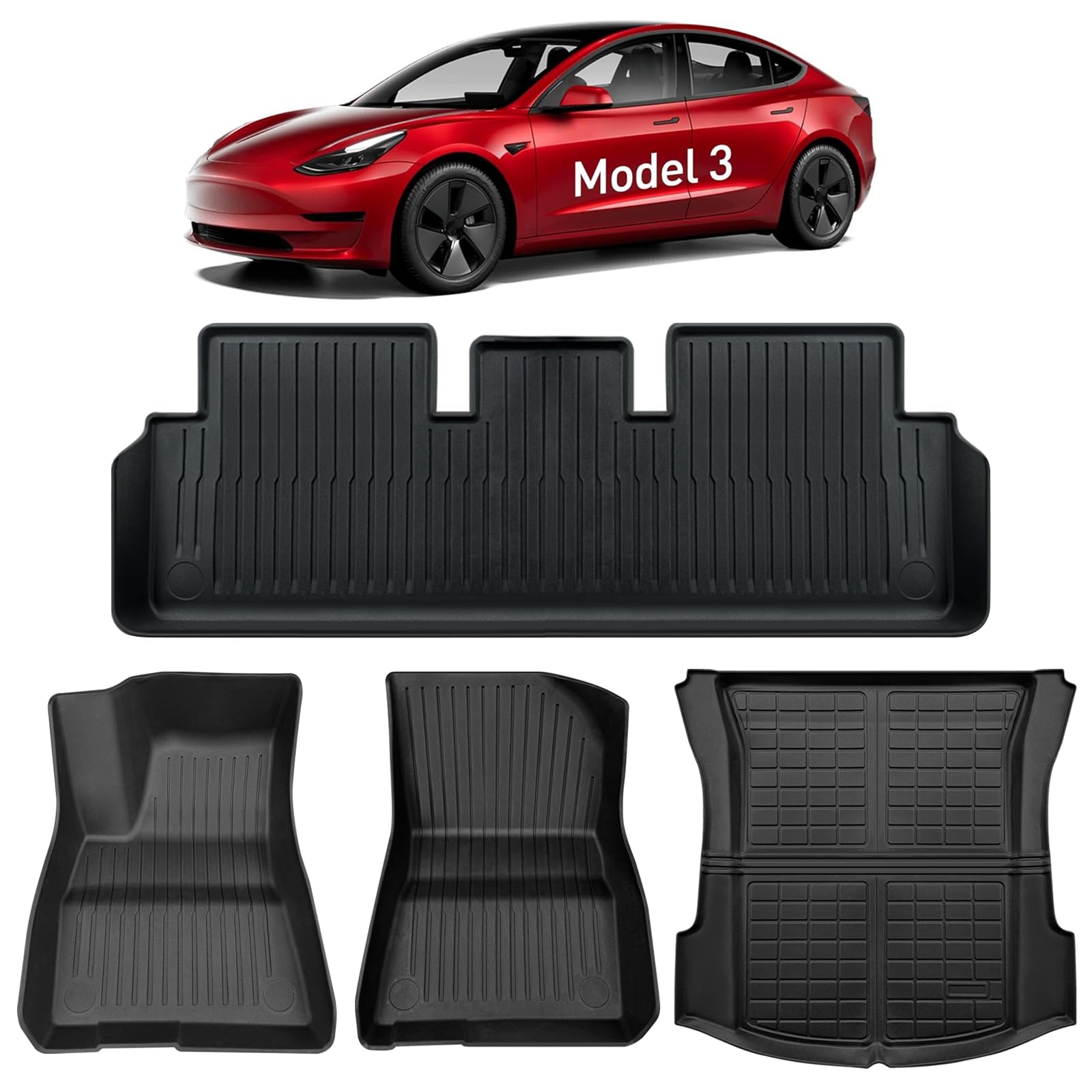 2024 Tesla Model 3 Highland Fußmatten, Fußmatten für Tesla Model 3 2018 2019 2020 2021 2022 2023 2024, Tesla Model 3 zubehör fussmatten, Allwetter-Innenmatten für Model 3, komplettes Set Fußmatten von Loddery