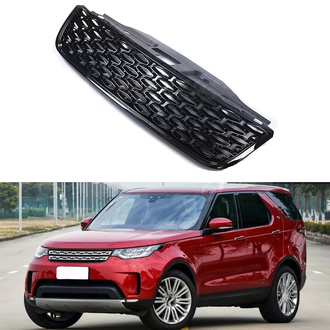 Auto-Front-Renngrill für Land Rover Discovery 5 LR5 L462 2017-2022, ABS-Frontstoßstangengrills, Auto-Styling-Zubehör,Glossy Black-A von LohxA