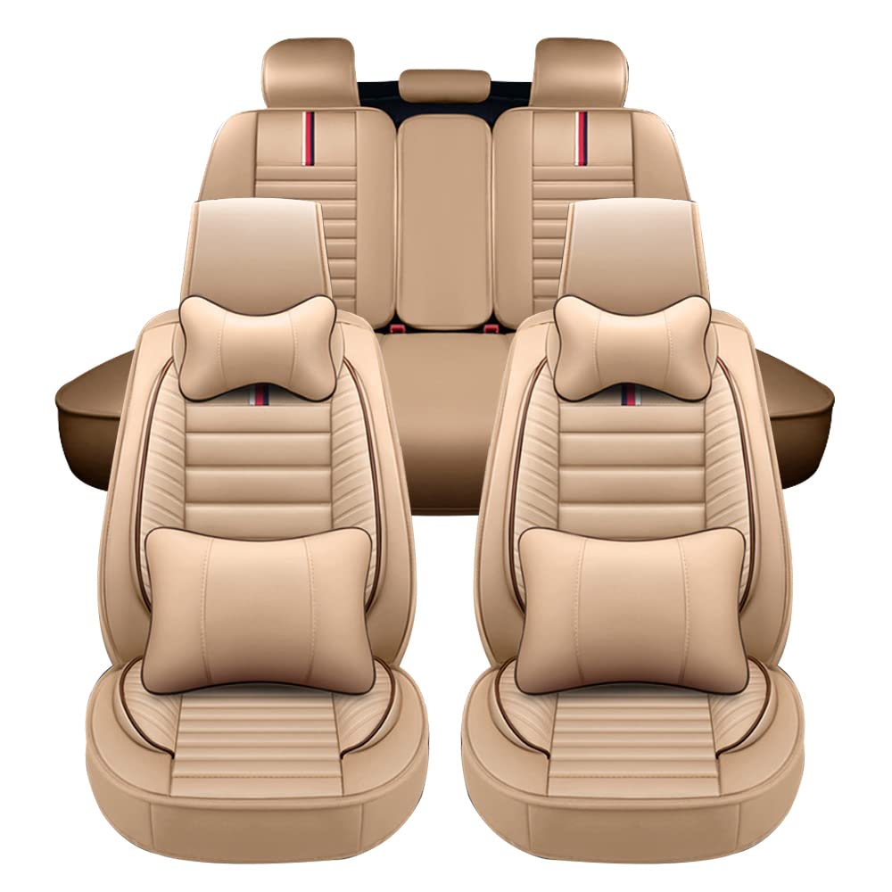 LonYogan Leder Autositzbezüge für Infinit iFX35 2003-2012 4 Sitzer Sitzbezüge Auto für die Vordersitze & Rückbank Premium Design Schonbezüge mit Airbag Deluxe Beige von LonYogan