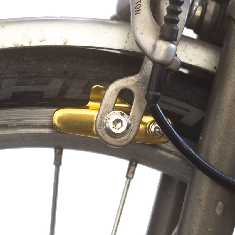 4 x Bremsbeläge + Aluhalter für Brompton in Gold von London Craftwork