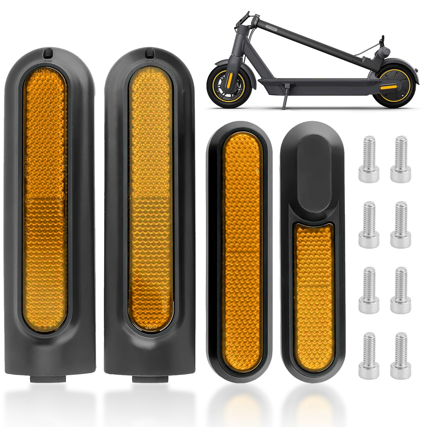 4er Set Scooter Ersatzteiil Scooter Seitenabdeckunge, Reflektierend E-scooter Rückstrahler, Reflektoren Hinterradabdeckung Reflektierende Schutzabdeckung (Gelb) von Lonimia