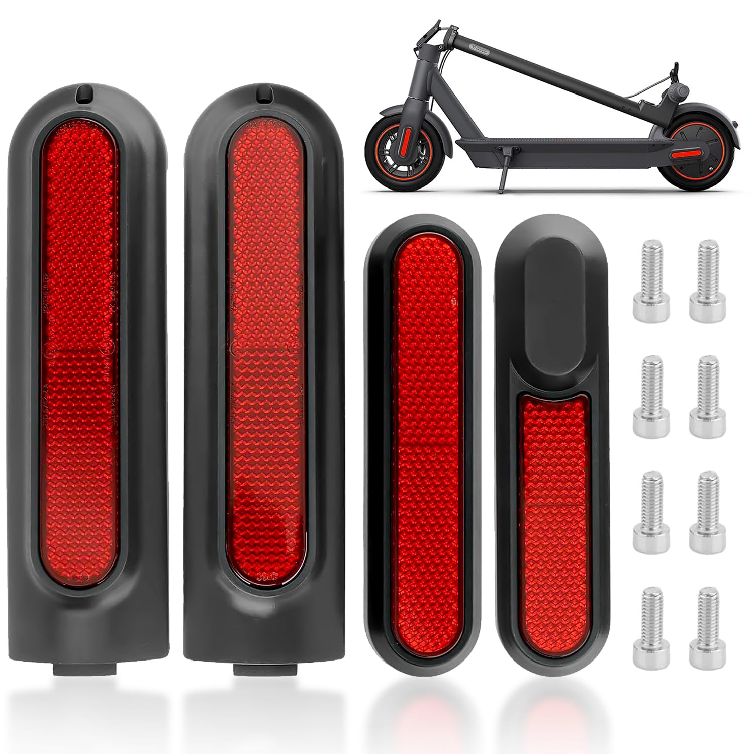 4er Set Scooter Ersatzteiil Scooter Seitenabdeckunge, Reflektierend E-scooter Rückstrahler, Reflektoren Hinterradabdeckung Reflektierende Schutzabdeckung (Rot) von Lonimia