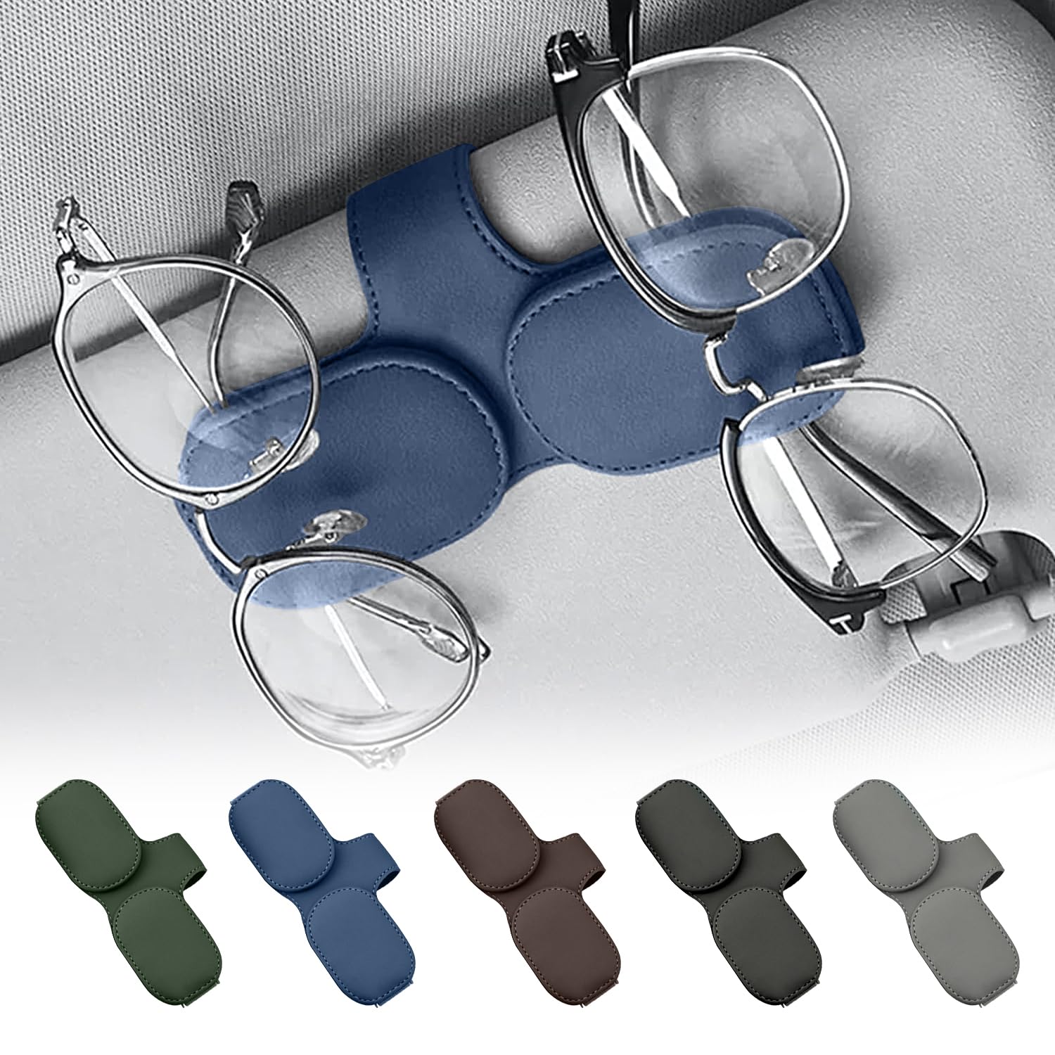 Brillenhalter für Auto,Doppelschichtiger Brillenhalter für Auto Sonnenblende,Leder Brillenhalter für Auto,Brillenhalter für Auto Sonnenblende,Sonnenbrillen Halterung für Auto Visier Zubehör (Blau) von Lonimia