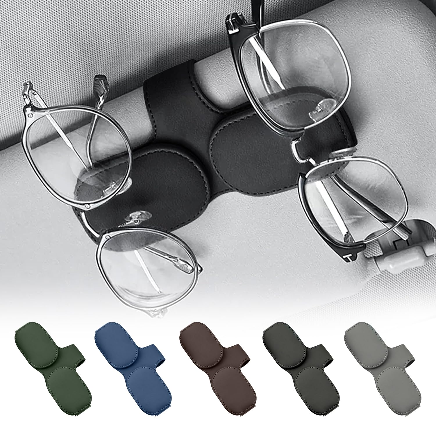 Brillenhalter für Auto,Doppelschichtiger Brillenhalter für Auto Sonnenblende,Leder Brillenhalter für Auto,Brillenhalter für Auto Sonnenblende,Sonnenbrillen Halterung für Auto Visier Zubehör (Schwarz) von Lonimia
