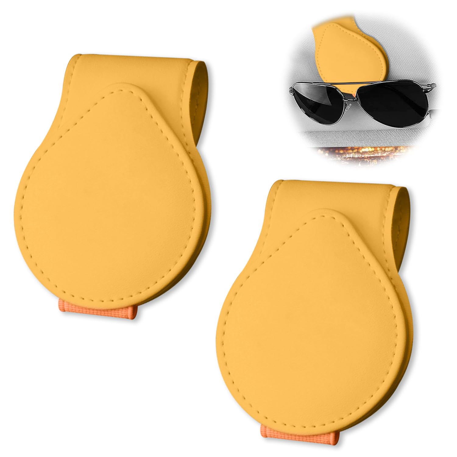 Lonimia Brillenhalter für Auto,Leder Brillenhalter für Auto,2 Pack Brillenhalter für Auto Sonnenblende,Leder Brillenhalter für Auto,Ticket Karten Clip Brillen Halterung Geschenke für Freunde (Gelb) von Lonimia