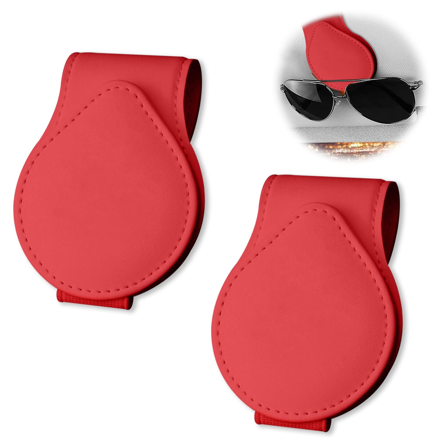 Lonimia Brillenhalter für Auto,Leder Brillenhalter für Auto,2 Pack Brillenhalter für Auto Sonnenblende,Leder Brillenhalter für Auto,Ticket Karten Clip Brillen Halterung Geschenke für Freunde (Rot) von Lonimia