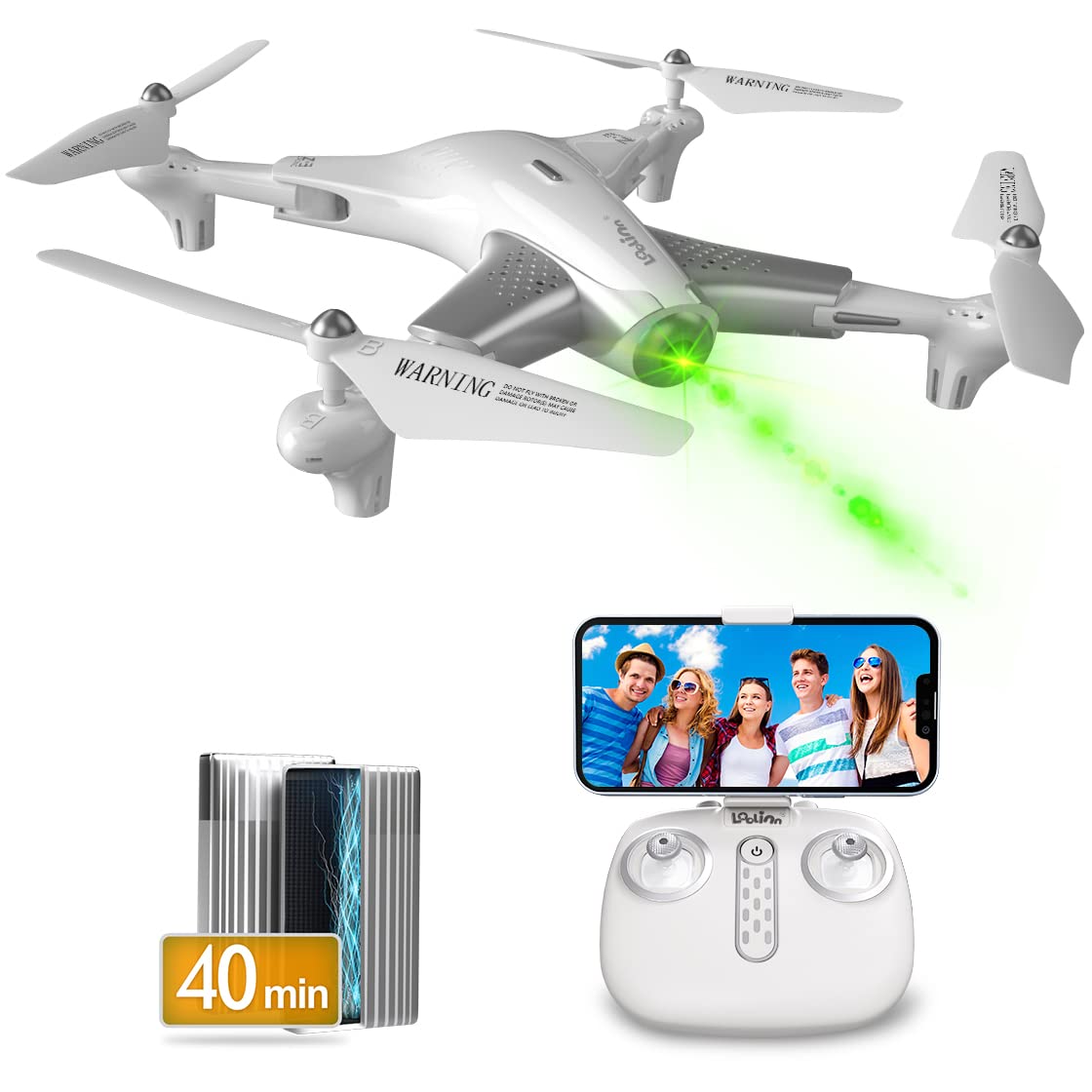 Loolinn | Drohne mit Optischer Flusspositionierungstechnologie - 40 Minuten lange Flugzeit/Sehr stabiler Flug - Quadrocopter Drohnen mit Kamera HD für Kinder als Geschenk von Loolinn
