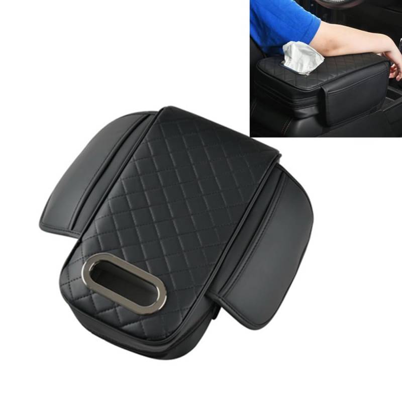 Auto Mittelkonsole Armlehne Kissen, Auto Mittelkonsole Abdeckung mit 2 seitlichen Aufbewahrungstaschen, wasserdichte Auto Armlehne Mittelkonsole Kissen, für die meisten Fahrzeuge (Schwarz) Loopunk von Loopunk